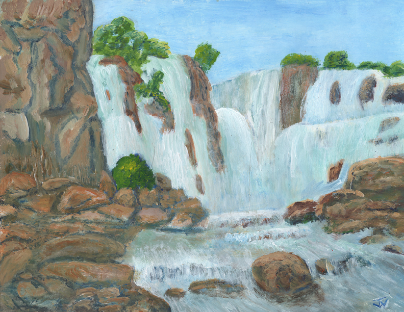 Cataratas Do Iguacu by Antonio Parreiras Acrylic on Cardstock 8.5 x 11in For Sale